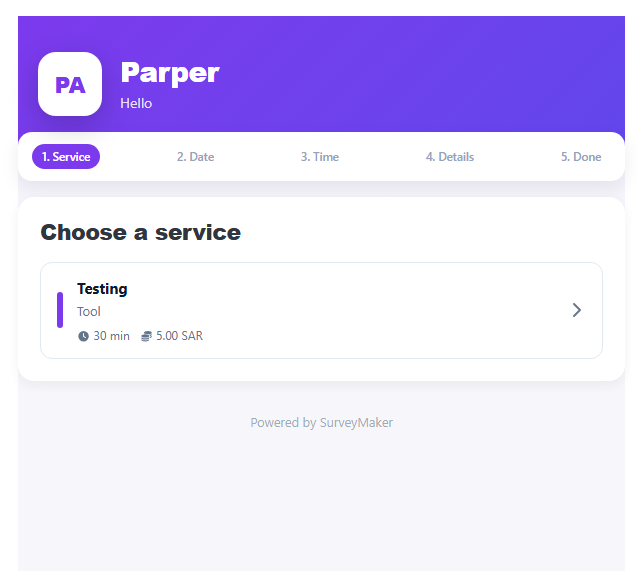Live booking page
