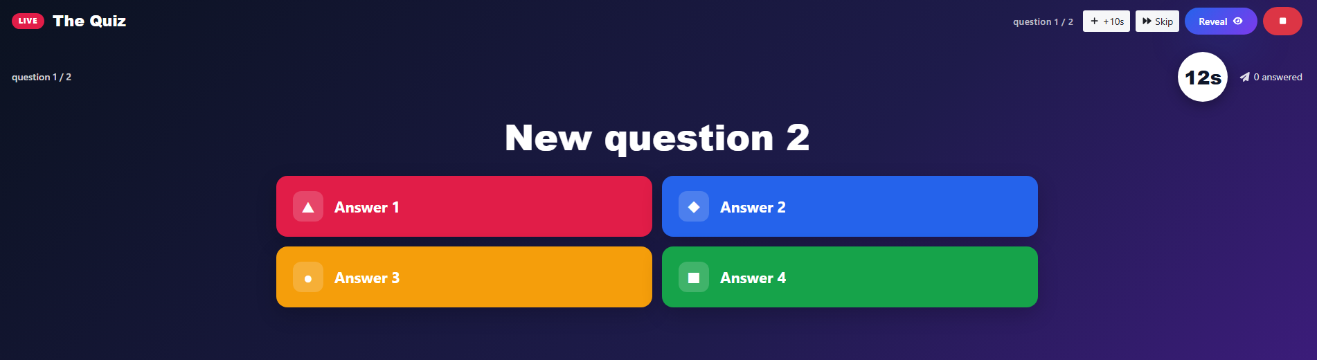 Live quiz interface
